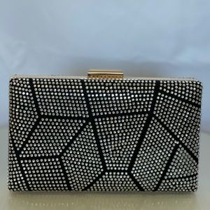 Rhinestone black satin clutch